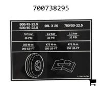 AGCO 700738295 Наклейка с информацией о давлении в шинах