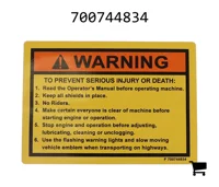 AGCO 700744834 Наклейка по эксплуатации и техническому обслуживанию