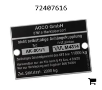 AGCO 72407616 Шильдик вилки сцепки прицепа