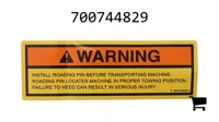 AGCO 700744829 Предупреждающая наклейка об установке стопорных штифтов